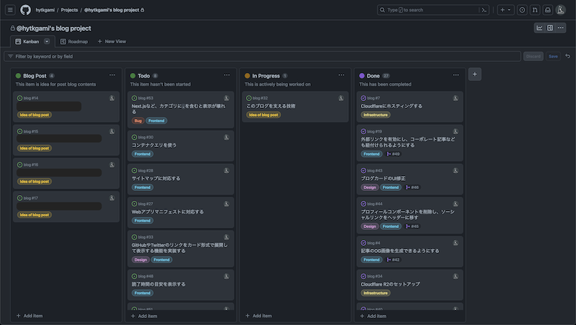 GitHub Projectsのスクリーンショット